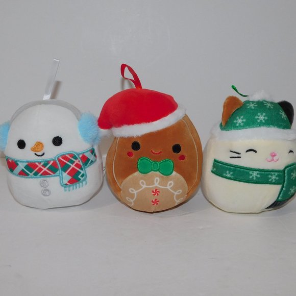 Set 3 Squishmallows Plush Christmas Ornaments Gingerbread Man Cat Snowman - Picture 1 of 7
